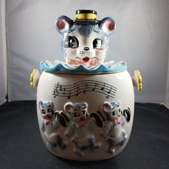 Vintage 1950s kitschy Mouse Themed Lidded Cookie Jar - Picture 1 of 13
